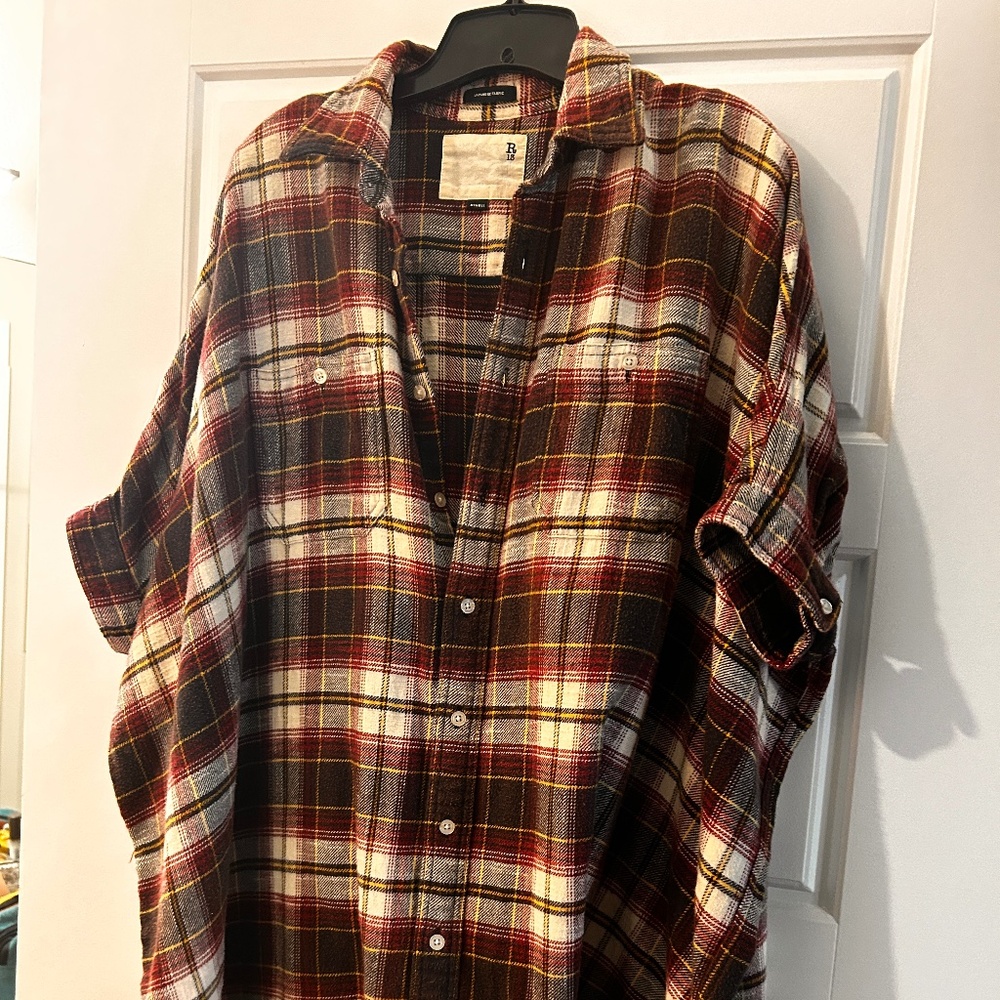 R13 Oversized Plaid Flannel Boxy Shirtdress XS